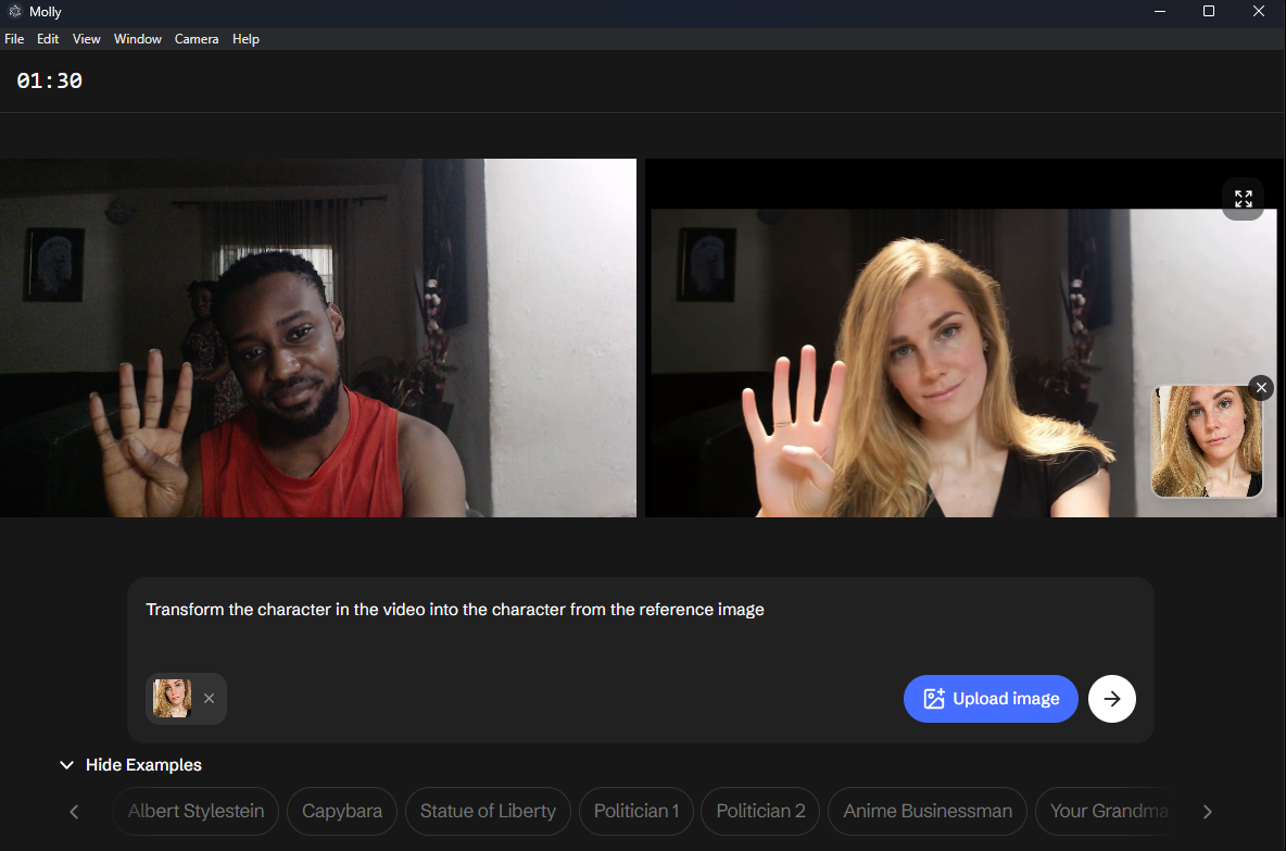 Female character real-time swap